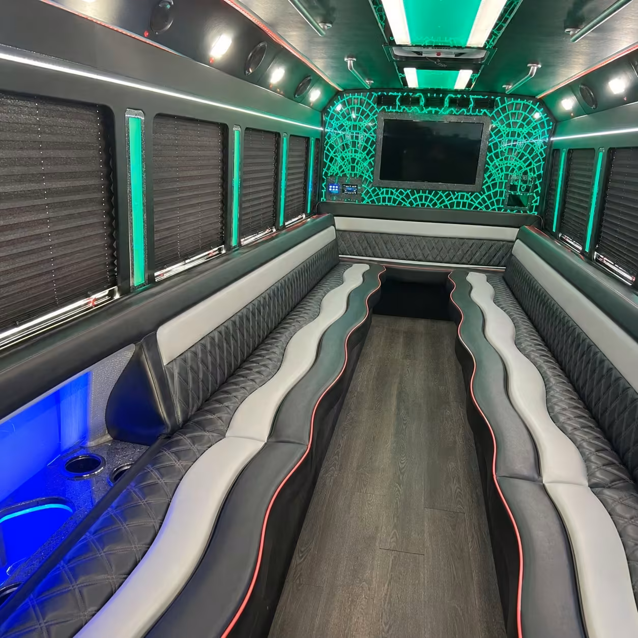 18 passenger party bus inside
